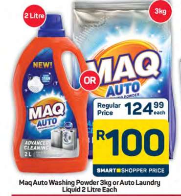 Maq Auto Washing Powder 3kg or Auto Laundry Liquid 2 Litre
