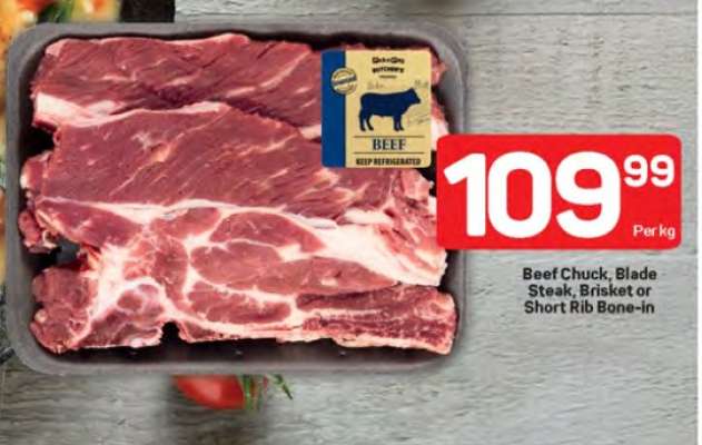 Beef Chuck, Blade steak, Brisket, or Short Rib Bone-in