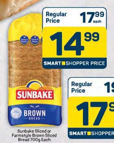 Sunbake Sliced or Farmstyle Brown Sliced Bread 700g Each