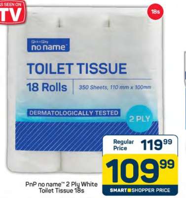 PnP no name™ 2 Ply White Toilet Tissue 18s