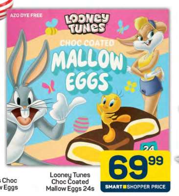Looney Tunes Choc Coated Mallow Eggs 24s