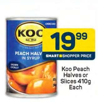 Koo Peach Halves or Slices 410g Each