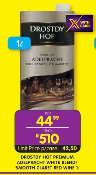 DROSTDY HOF PREMIUM ADELPRACHT WHITE BLEND/SMOOTH CLARET RED WINE 1ℓ