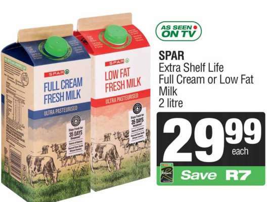 SPAR Extra Shelf Life Full Cream or Low Fat Milk