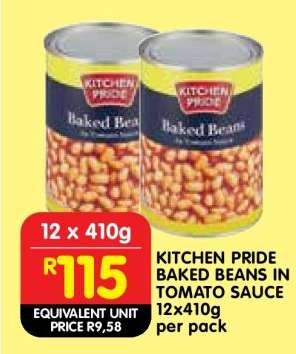 KITCHEN PRIDE BAKED BEANS IN TOMATO SAUCE 12x410g