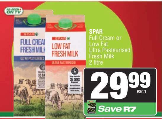 SPAR Full Cream or Low Fat Ultra Pasteurised Fresh Milk