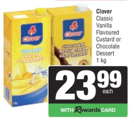 Clover Classic Vanilla Flavoured Custard or Chocolate Dessert