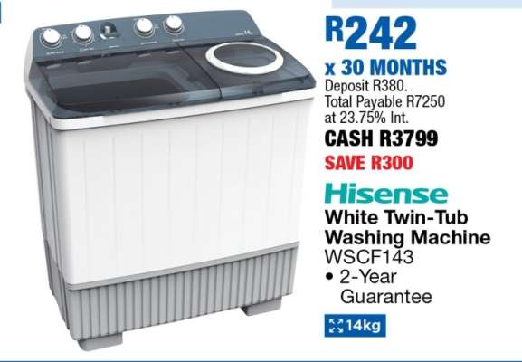 Hisense White Twin-Tub Washing Machine WSCF143
