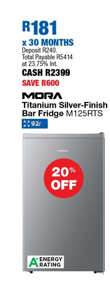 MORA Titanium Silver-Finish Bar Fridge M125RTS