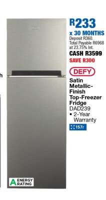 Defy Satin Metallic-Finish Top-Freezer Fridge DAD239