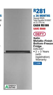 Defy Satin Metallic-Finish Bottom-Freezer Fridge DAC447
