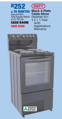 DEFY Black 4-Plate Cable Stove