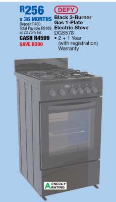 DEFY Black 3-Burner Gas 1-Plate Electric Stove DGS578