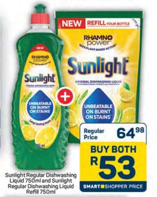 Sunlight Regular Dishwashing Liquid 750ml and Refill 750ml