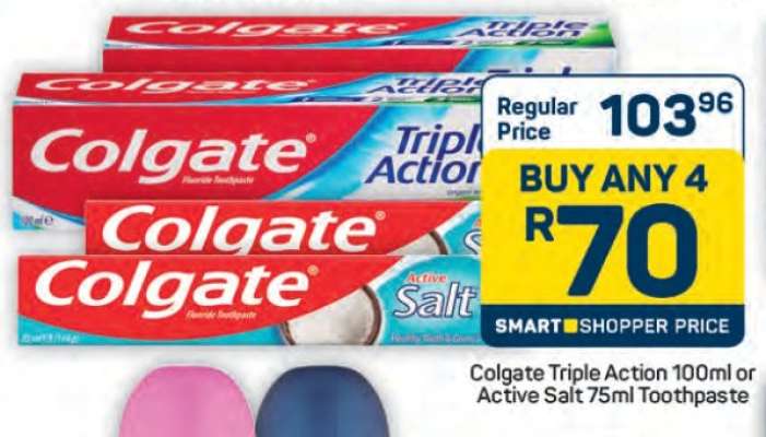 Colgate Triple Action 100ml or Active Salt 75ml Toothpaste