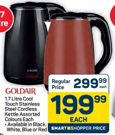 Goldair 1.7 Litre Cool Touch Stainless Steel Cordless Kettle