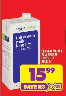 CRYSTAL VALLEY FULL CREAM LONG LIFE MILK 1ℓ