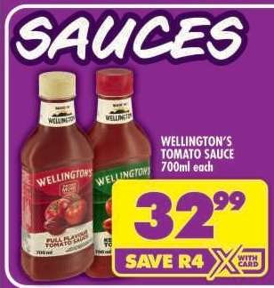 Wellington's Tomato Sauce-700ml Each