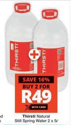 Thirsti Natural Still Spring Water 2 x 5L