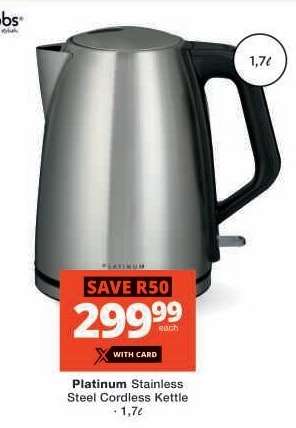 Platinum Stainless Steel Cordless Kettle