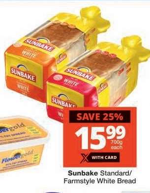 Sunbake Standard/Farmstyle White Bread