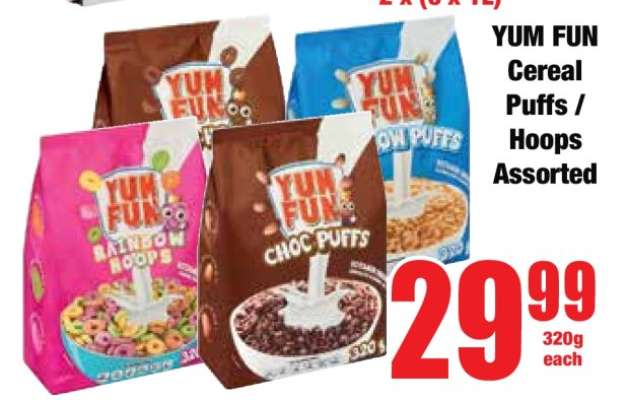 YUM FUN Cereal Puffs / Hoops Assorted
