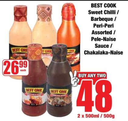 BEST COOK Sweet Chilli / Barbeque / Peri-Peri Assorted / Pele-Naise Sauce / Chakalaka-Naise