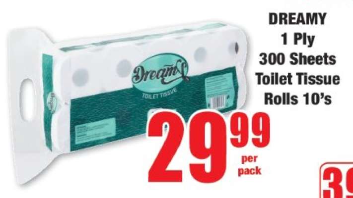 DREAMY 1 Ply 300 Sheets Toilet Tissue Rolls 10's