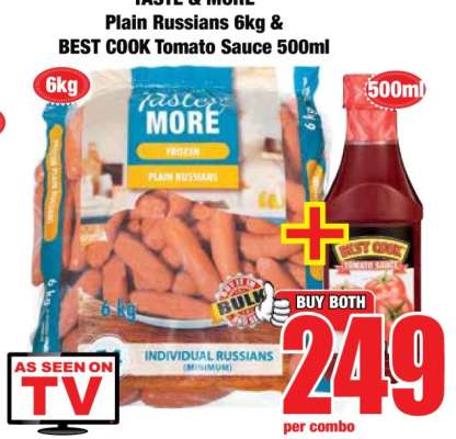 TASTE & MORE Plain Russians 6kg & BEST COOK Tomato Sauce 500ml