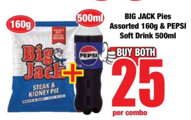 BIG JACK Pies Assorted 160g & PEPSI Soft Drink 500ml
