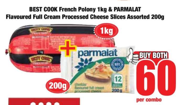 BEST COOK French Polony 1kg & PARMALAT Flavoured Full Cream Processed Cheese Slices Assorted 200g