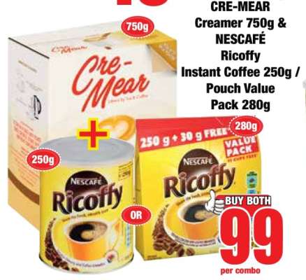 CRE-MEAR Creamer 750g & NESCAFÉ Ricoffy Instant Coffee 250g / Pouch Value Pack 280g