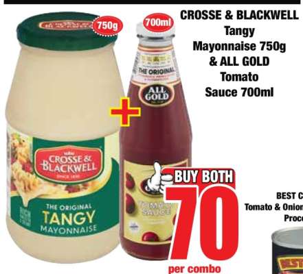CROSSE & BLACKWELL Tangy Mayonnaise 750g & ALL GOLD Tomato Sauce 700ml