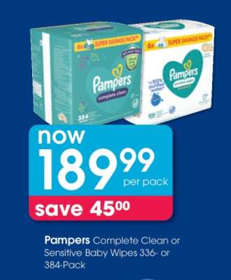 Pampers Complete Clean or Sensitive Baby Wipes
