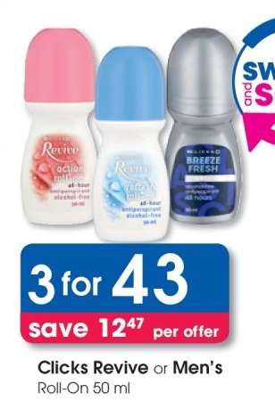 Clicks Revive or Men's Roll-On 50 ml
