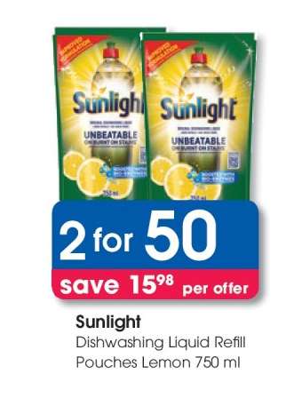 Sunlight Dishwashing Liquid Refill Pouches Lemon 750 ml