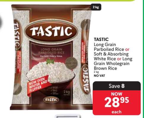 TASTIC Long Grain Parboiled Rice or Soft & Absorbing White Rice or Long Grain Wholegrain Brown Rice