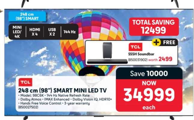 TCL 248 cm (98”) Smart Mini LED TV