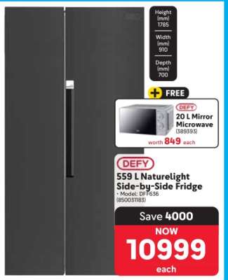 DEFY 559 L Naturelight Side-by-Side Fridge