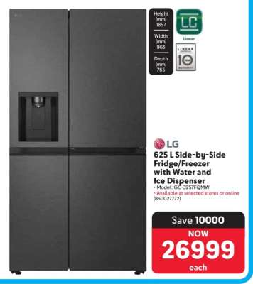 LG 625 L Side By Side Fridge/Freezer with Water and Ice Dispenser