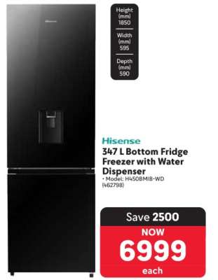 Hisense 347 L Bottom Fridge Freezer with Water Dispenser