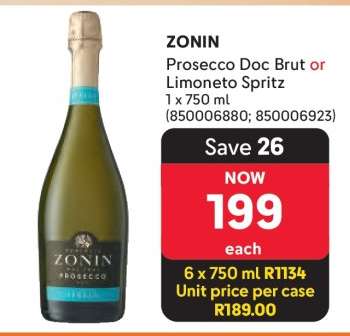 Zonin Prosecco Doc Brut or Limoneto Spritz