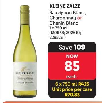 KLEINE ZALZE Sauvignon Blanc, Chardonnay or Chenin Blanc