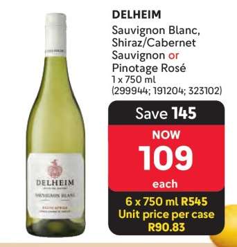 DELHEIM Sauvignon Blanc, Shiraz/Cabernet Sauvignon or Pinotage Rosé