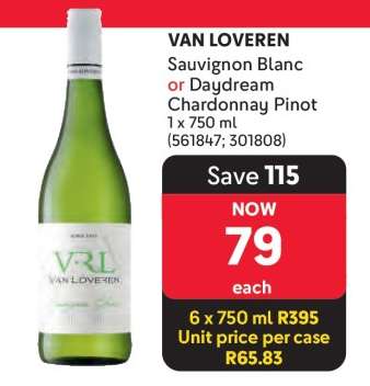 VAN LOVEREN Sauvignon Blanc or Daydream Chardonnay Pinot