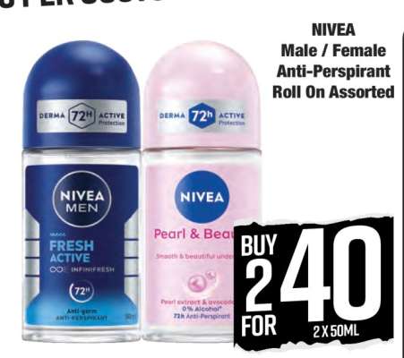 NIVEA Male / Female Anti-Perspirant Roll On Assorted