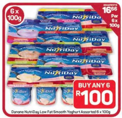 Danone NutriDay Low Fat Smooth Yoghurt Assorted 6 x 100g