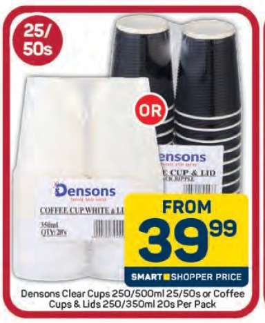 Densons Clear Cups or Coffee Cups & Lids