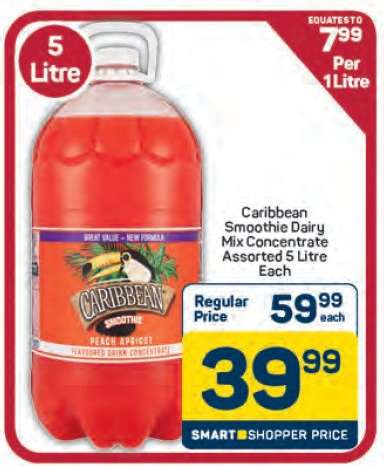 Caribbean Smoothie Dairy Mix Concentrate Assorted 5 Litre