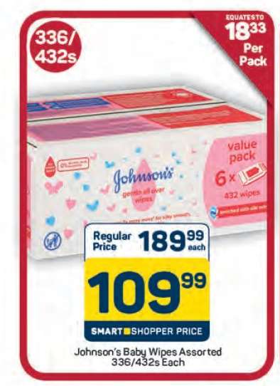 Johnson's Baby Wipes Assorted 336/432s Each
